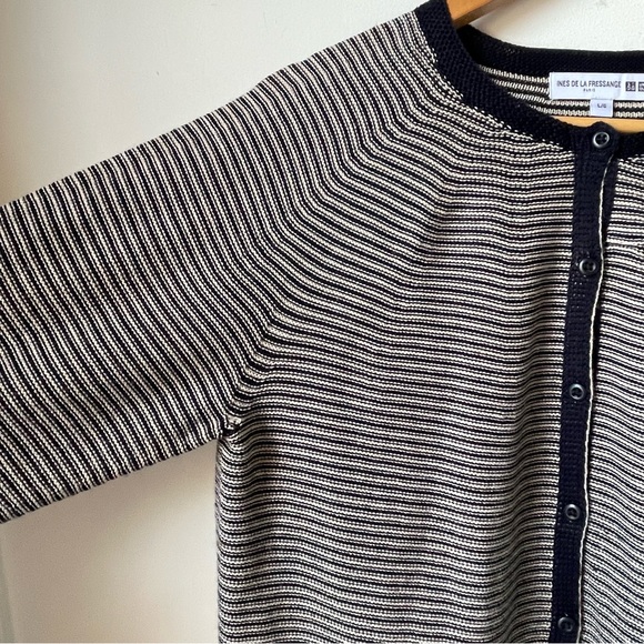 ❤️ SOLD ❤️ INES DE LA FRESSANGE UNIQLO STRIPED CARDIGAN Large NWOT Navy French - Picture 4 of 8